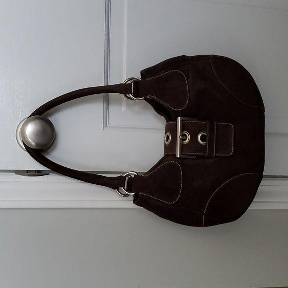 PRADA Borsa a Spalla in Crosta Caffè Suede circa Y2K - Picture 5 of 8